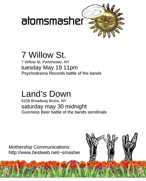 Atomsmasher flyer: May 1998, 7 Willow St., Land’s Down