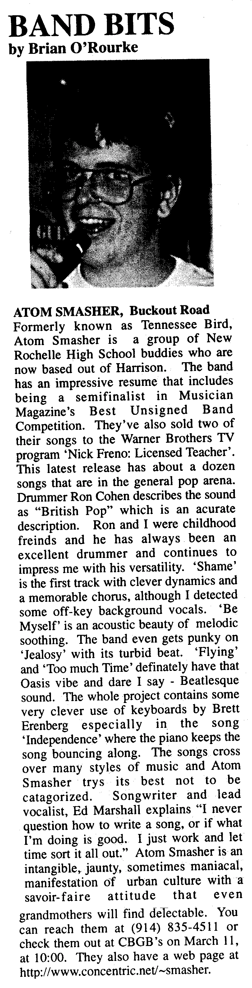 Band Bits by Brian O’Rourke: review of Atom Smasher’s Buckout Road